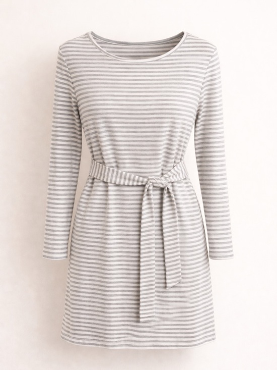 PrettyGarden Dresses & Skirts - Pretty Garden Gray White Striped Tunic Dress Long Sleeve Soft Stretch Casual